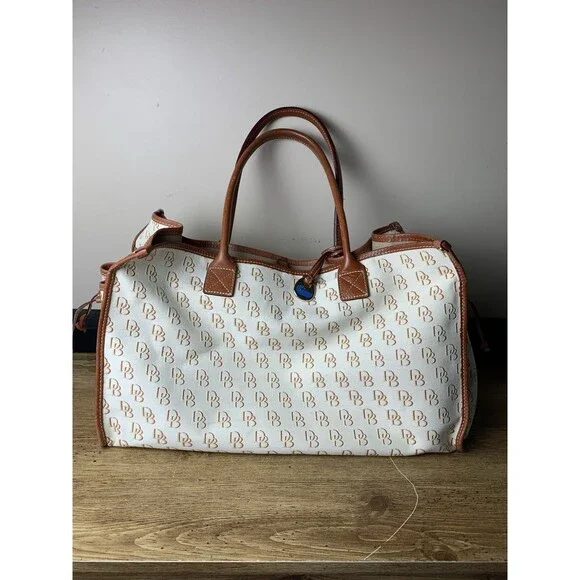Dooney & Bourke Letter Logo Monogram Tote Bag Leather Canvas Beige - Picture 1 of 16